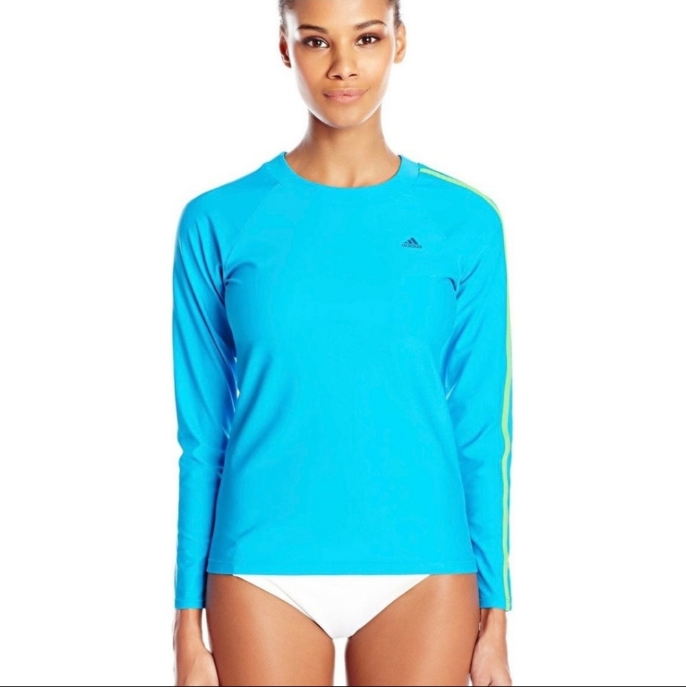 NIP Adidas Aqua Blue Long Sleeve Rashguard Swim Shirt